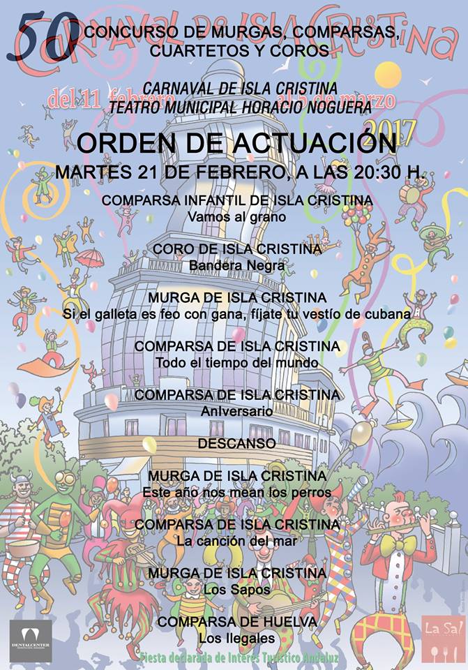 Orden de actuación ´Martes 21” Preliminares Concurso Carnaval de Isla Cristina
