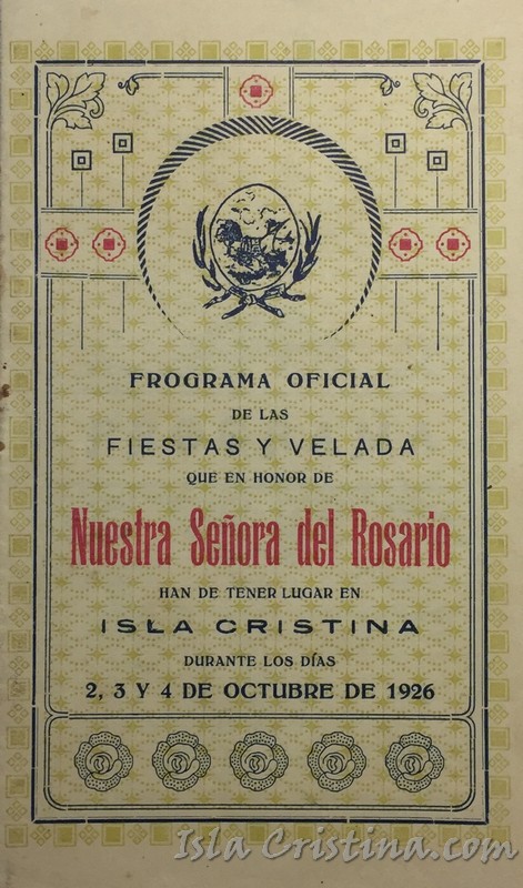El Documento del Mes en Isla Cristina, rescata un programa de las Fiestas de la Virgen del Rosario de 1926
