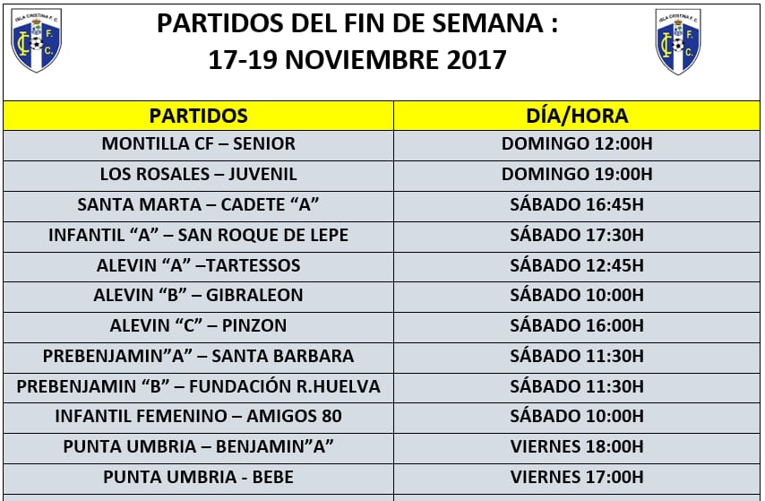Agenda Futbolera Fin de Semana.  Isla Cristina FC