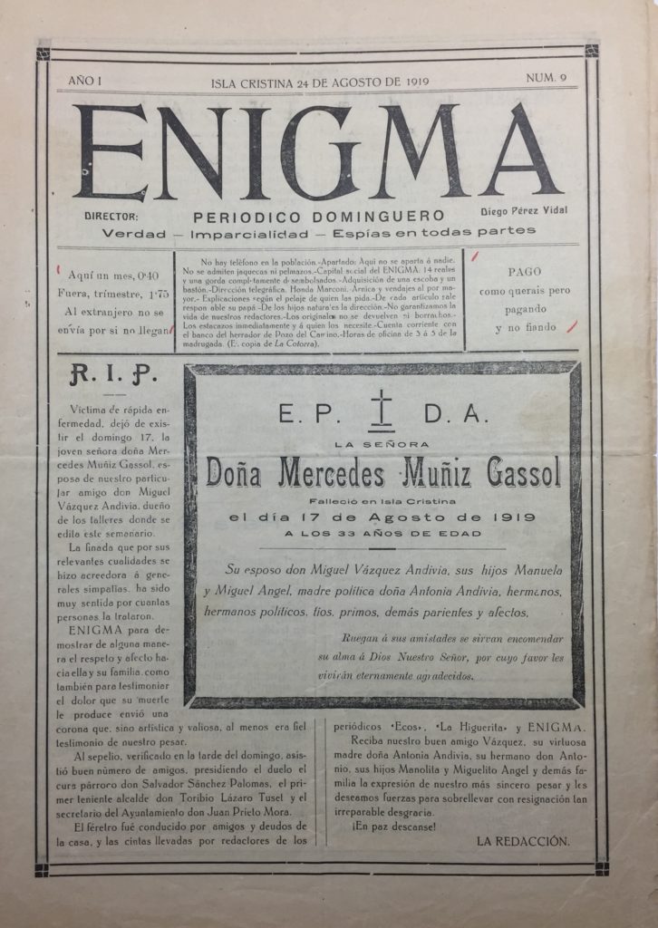El Documento del Mes de Isla Cristina recupera la Prensa local, de 1918