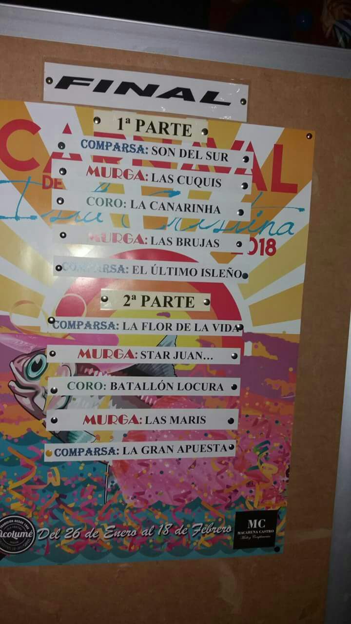 Orden de actuaciones final del LI Concurso de Coros, Comparsas, Murgas, y Cuartetos, de Isla Cristina