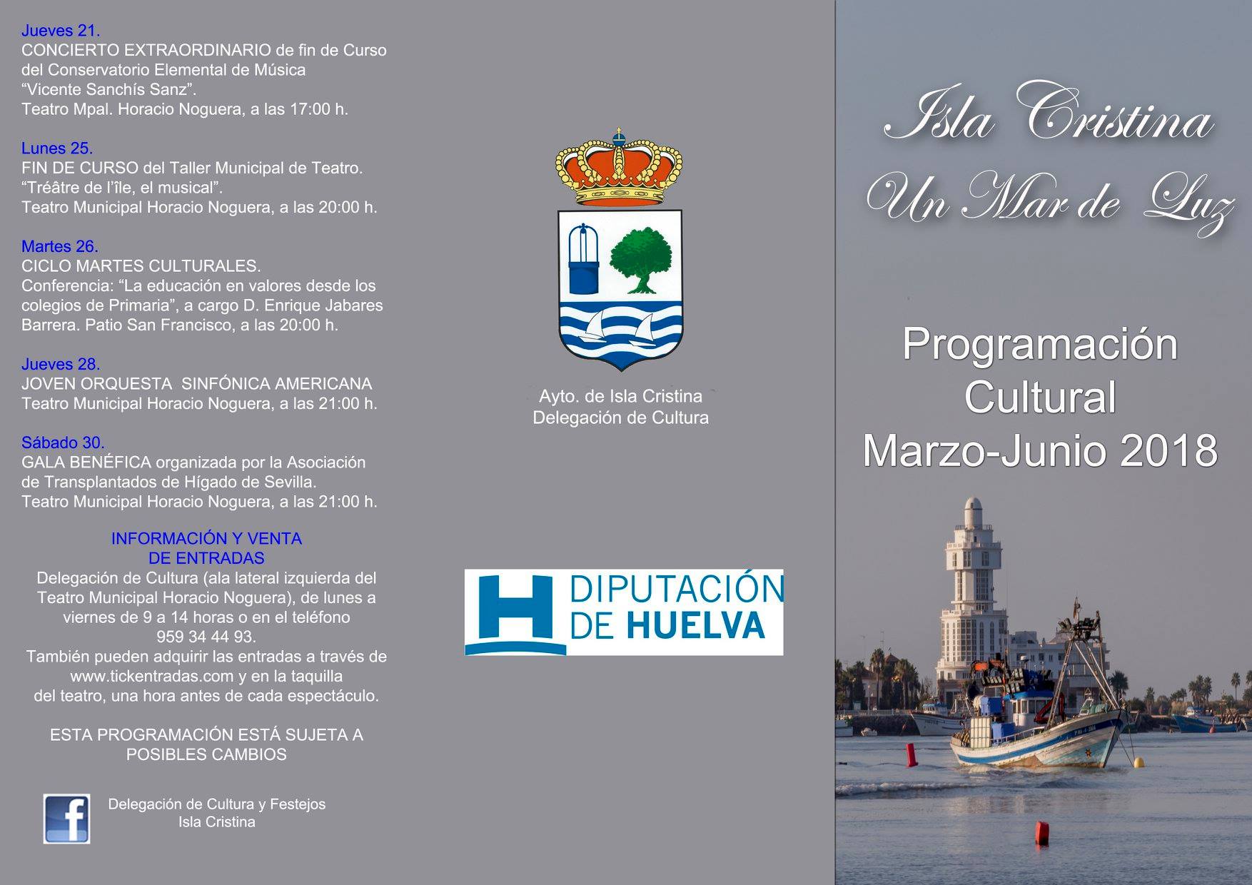 Programación Cultural de Isla Cristina para los meses de Marzo, Abril, Mayo y Junio