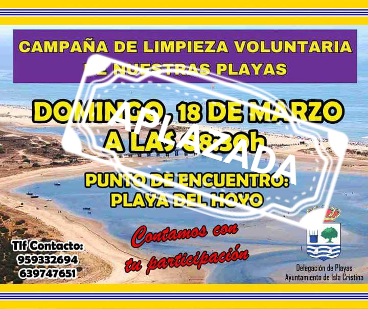 Aplazamiento de la campaña voluntaria de la limpieza de las Playas de Isla Cristina