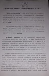 Interfresa eleva escrito a la Fiscalía de Huelva
