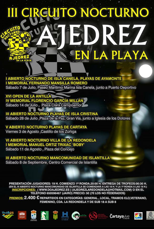 Calendario de los Torneos del III Circuito Nocturno de Ajedrez en la Playa