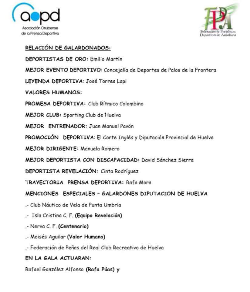 El Isla Cristina premiado por la Asociación Onubense de la Prensa Deportiva